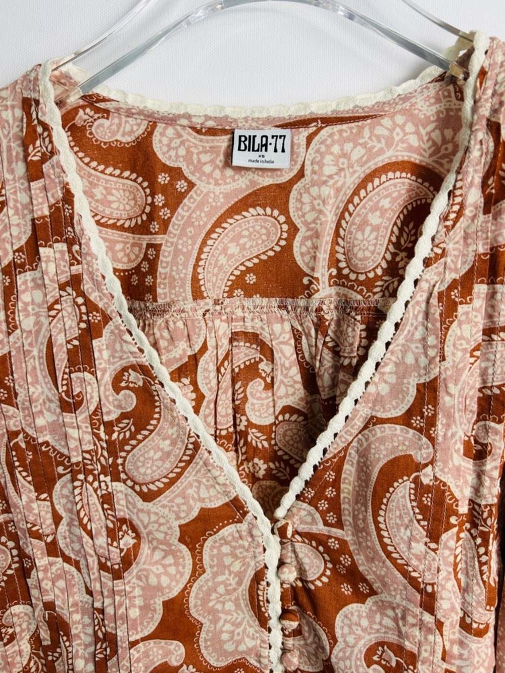 BILA77 Boho Romantic Blouse Top Festival Western Prairie Clay Terracotta Size XS - Picture 5 of 14